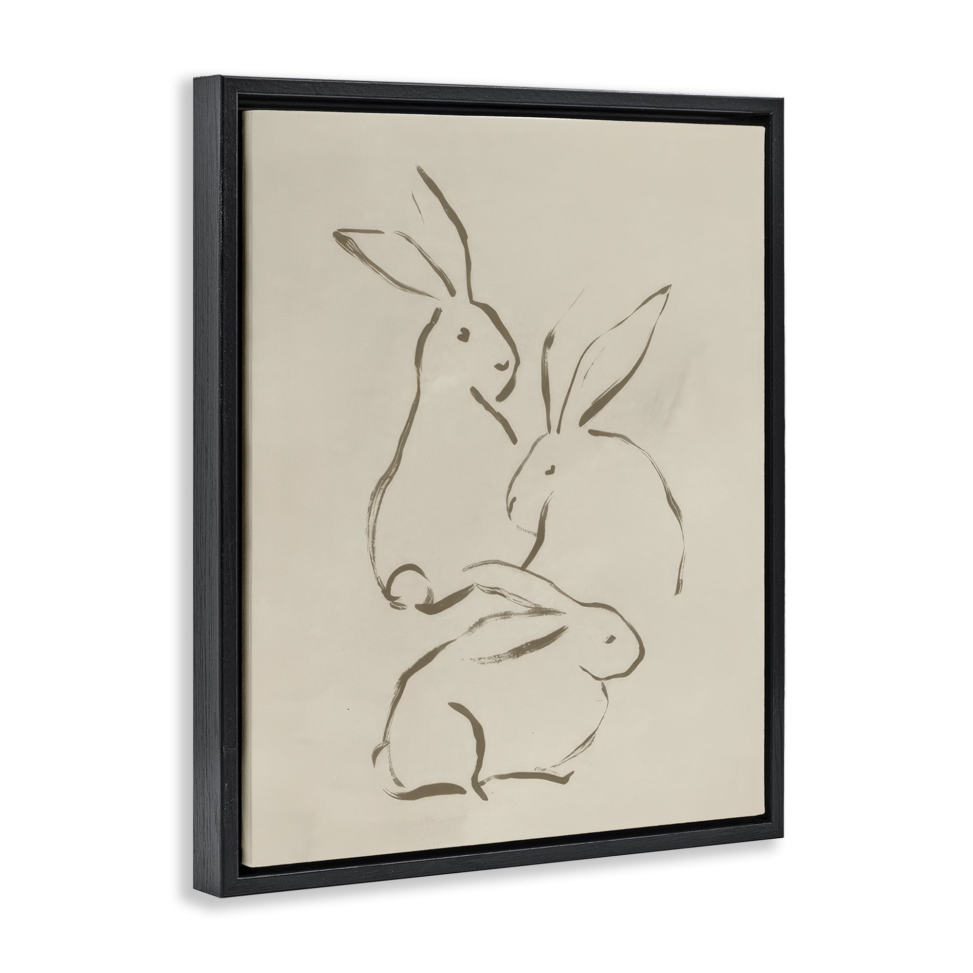 Stupell Industries Earthtone Bunny Sketch Animals Drawing Black Floater Framed Canvas Art Print Wall Art, 17 x 21