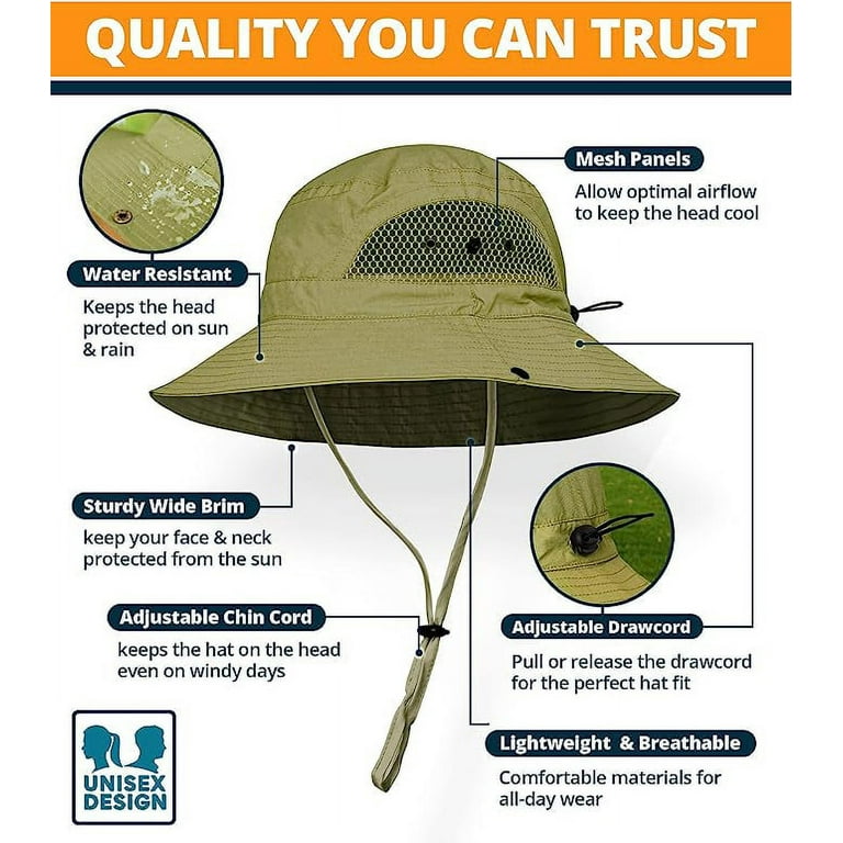 Geartop Fishing Hats for Men and Women Sun Protection, Camping Hat Bucket Hat with Strings Army Green, adult Unisex, Size: One Size