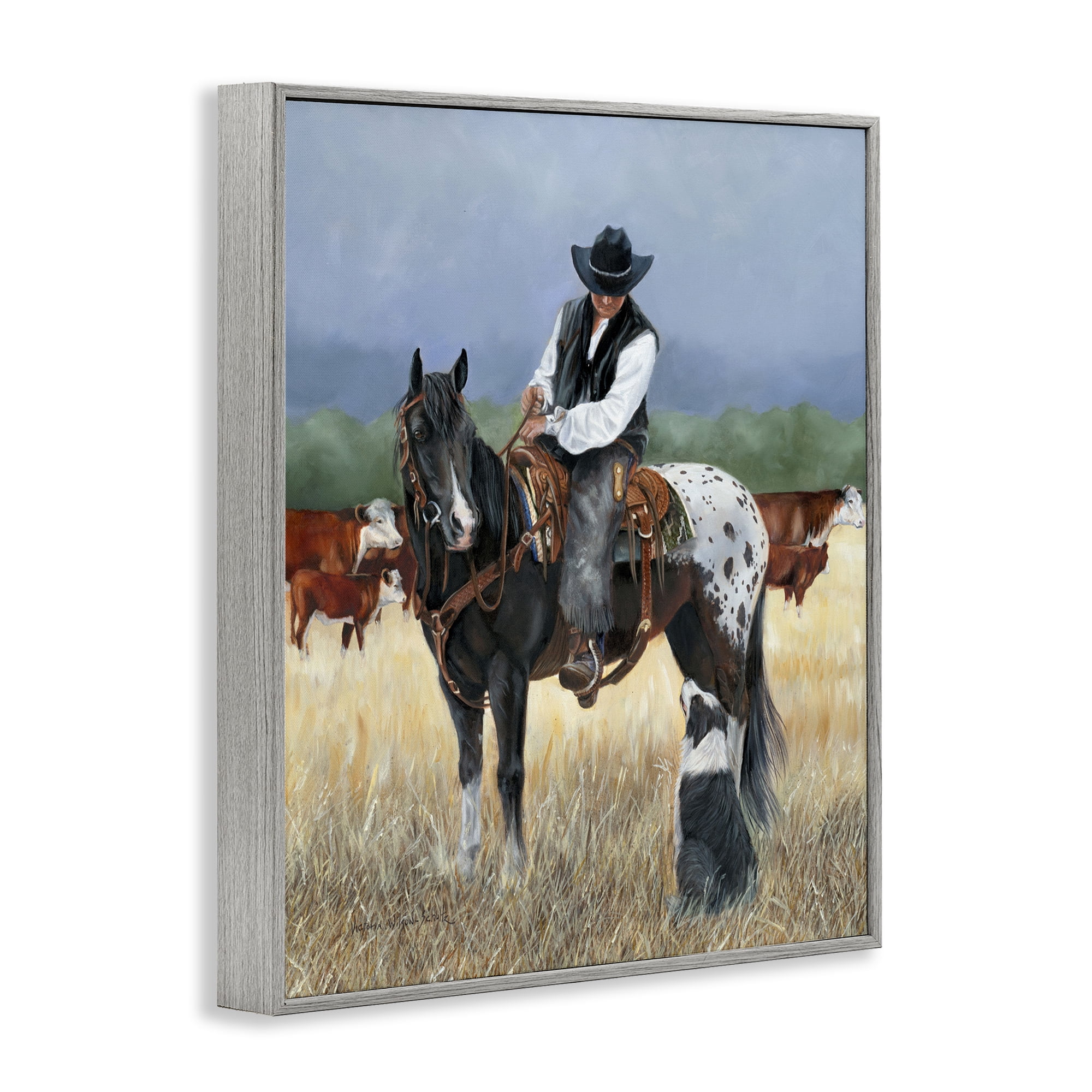 Stupell Industries Cowboy & Dog Animals & Insects Painting Gray Framed Art Print Wall Art, 24 x 30