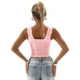 thumbnail image 4 of IWEMEK Summer Tops for Women Cuteness Wide Strap Tank Top Ribbed Knit Lightweight Vest Solid Pink Cami Tops 2025, 4 of 7