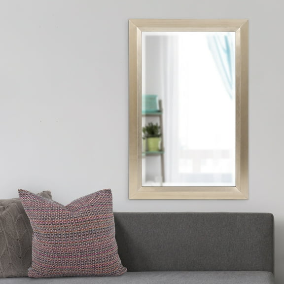 Tyler Dillon Rectangular Wood Framed Beveled Wall Mirror in Brushed Champagne 42"H x 28"W