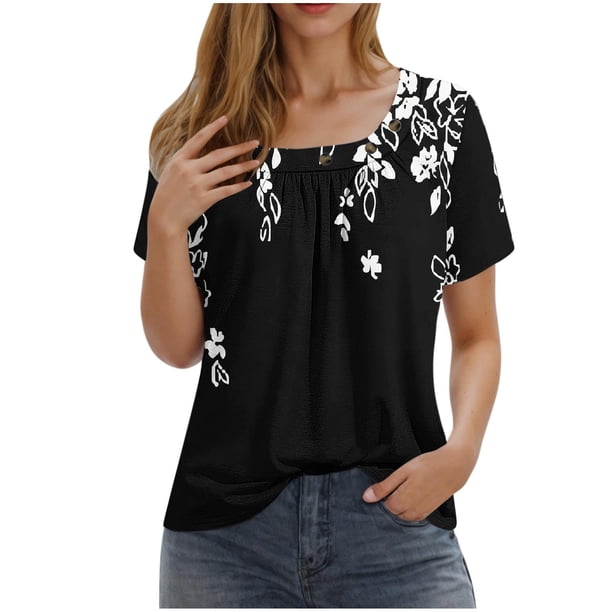 Camisetas de Cuello Redondo Impreso Gradiente de las Mujeres, Manga Corta Casual Top para el Uso Diario