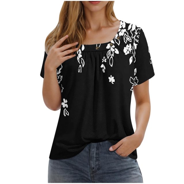 Camisetas de Cuello Redondo Impreso Gradiente de las Mujeres, Manga Corta Casual Top para el Uso Diario