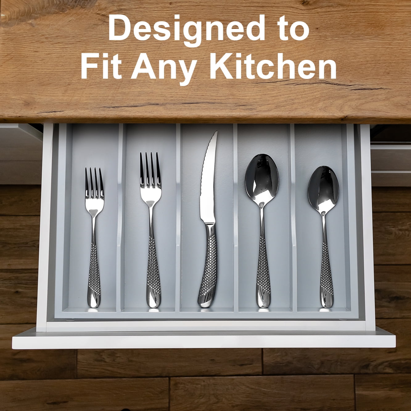 Bamboo Kitchen Drawer Organizer - Silverware Organizer/Utensil Holder and Cutlery Tray (Gray)