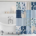 thumbnail image 2 of Blue Floral Shower Curtain Set - Standard 72" x 72" Washable Bathtub Curtain with 12 Hooks, Spring Flowers Plants Patchwork Grid Bohemia Waterproof Fabric Shower Curtains for Bathroom/Bathtub Décor, 2 of 6