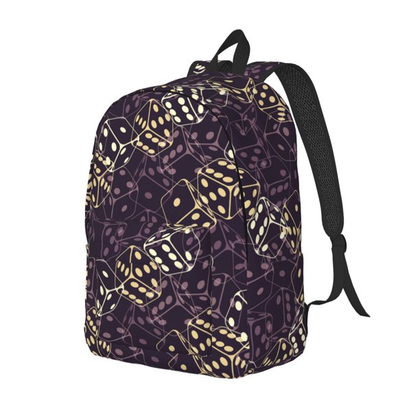 Balery Dice Mochila Clásica Impresa Básica para Viaje, Mochila Escolar Resistente al Agua, Mochila de Lona con Correas Ajustables-Small