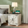 thumbnail image 2 of Rustic Farmhouse End Table with Charging Station - 24" Large Sofa Side Table With Barn Door Design - Square Nightstand Bedside Table with Adjustable Storage Shelf for Living Room or Bedroom,White, 2 of 6