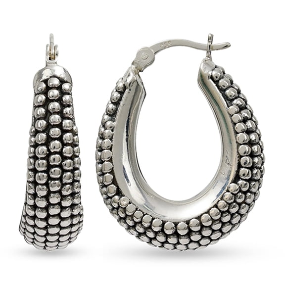 LeCalla 925 Sterling Silver Jewelry Antique Light-Weight Click Top Hoop Earrings for Women and Teen 27MM