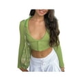 thumbnail image 3 of KOMOO Women Rib Knit Cardigan Long Sleeve Button Lapel Crop Tops Casual Basic Slim Knitted Tops Streetwear, 3 of 8