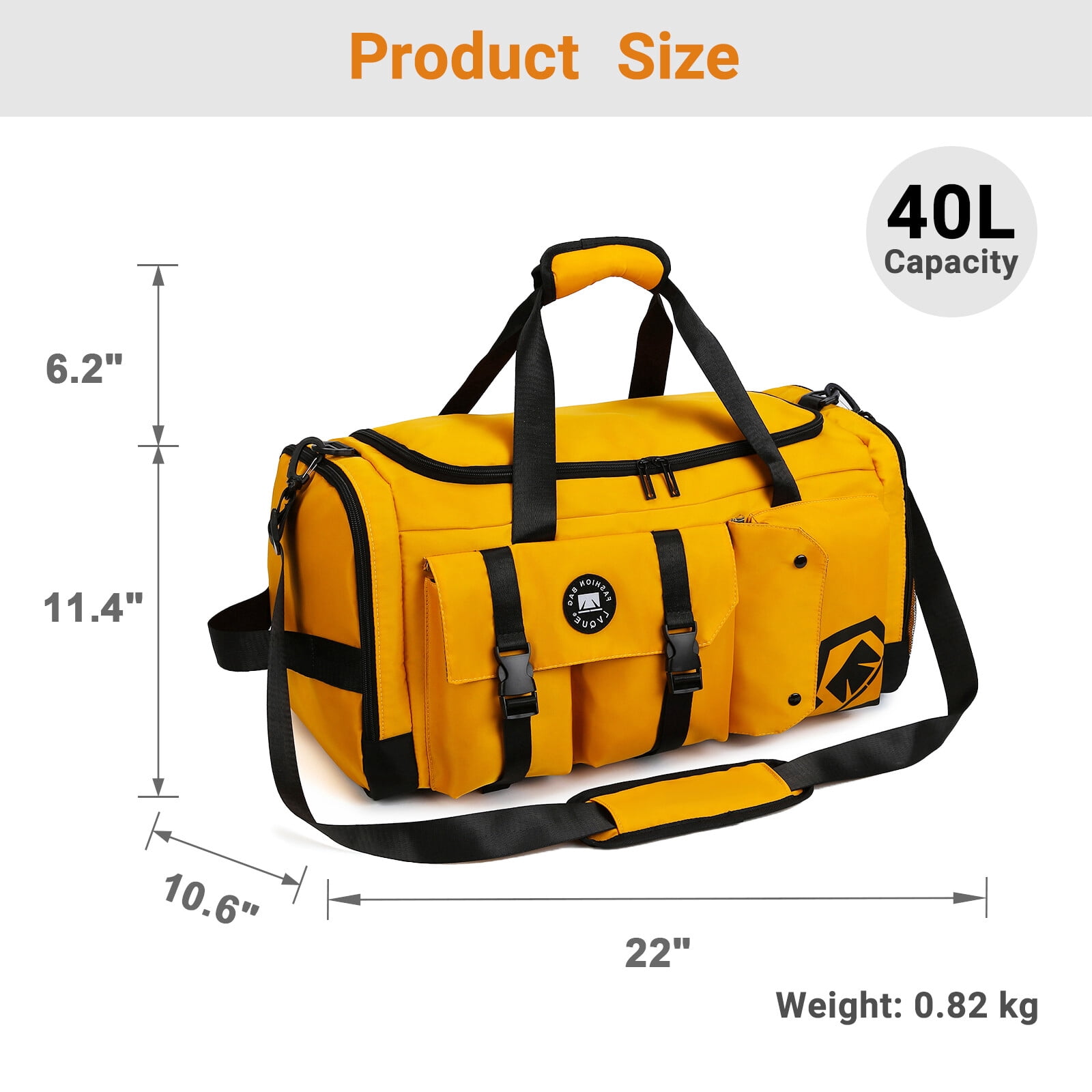 FANOTEK 40L 3 in 1 Multipurpose Duffle Bag Weekender Overnight Bag For Men Women Used For Yoga Training-Yellow