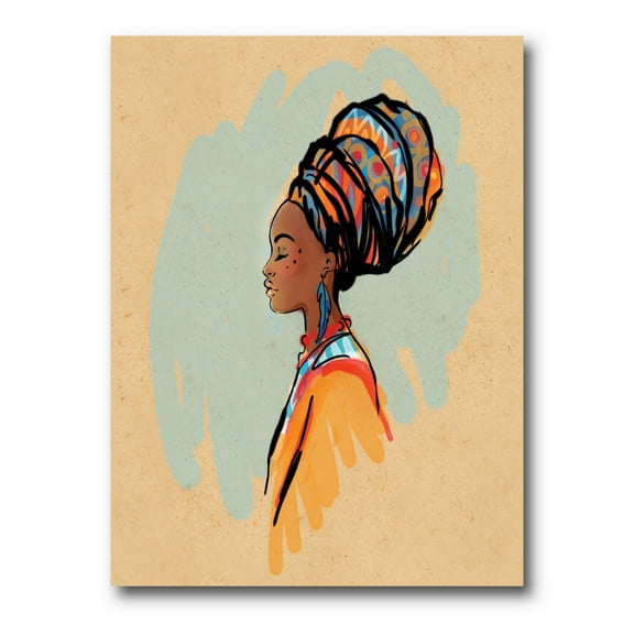 Designart ' Portrait of African American Woman With Turban II ' Modern Canvas Wall Art Print