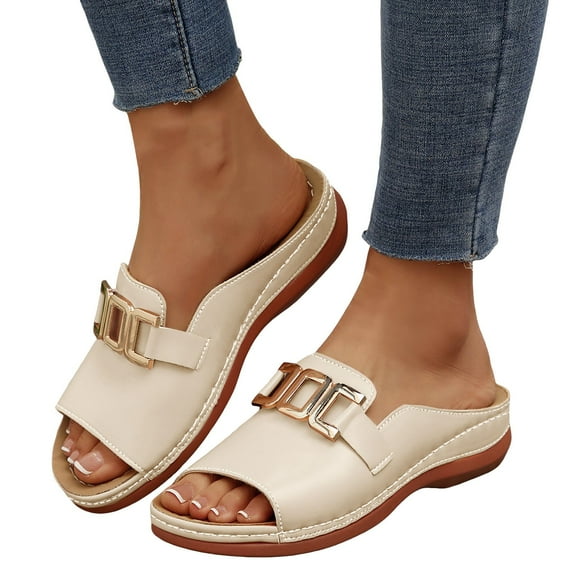 Mules Dressy Sandals for Women Ladies 2025 Leather Fashion Peep Open Toe Low Heel Wedge Slides Slip on Clogs