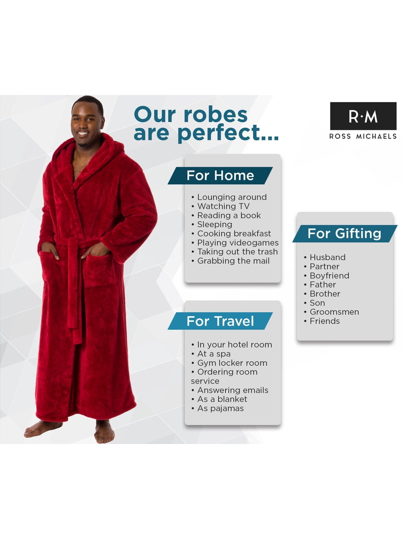 Ross Michaels Mens Robe Big & Tall with Hood - Long Plush 400GSM