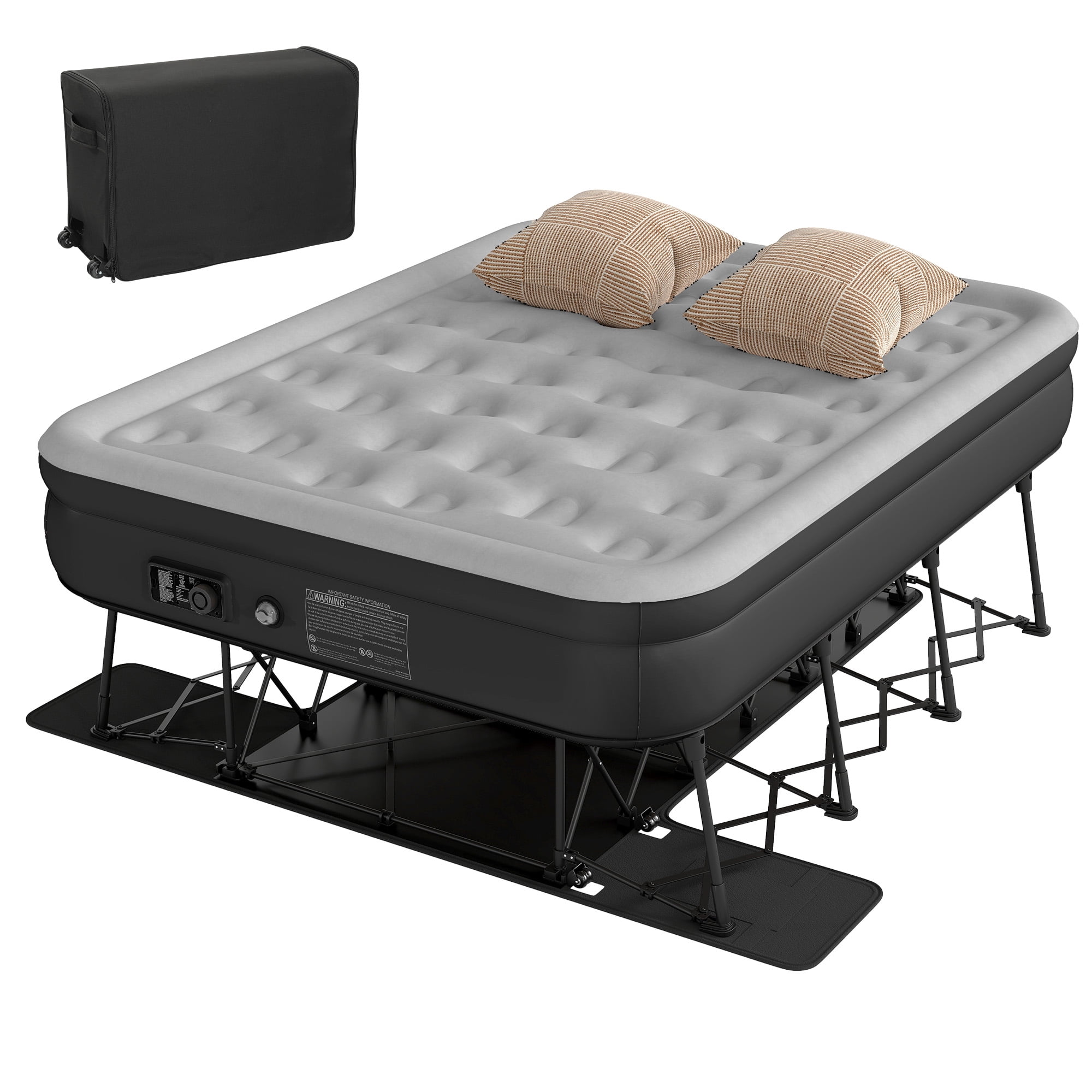 Uforic Queen Inflatable Air Bed with Folding Frame and Rolling Bag, Built-in Pump Blow Up Mattress, Portable Air Mattress for Camping, Guest Room and Travel, 79 x 59 x 28 Inches, Black