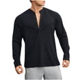 thumbnail image 1 of pstuiky camisetas de hombre Camiseta deportiva elástica de manga larga con cuello en V y medio botón para hombre para entrenamiento de running y fitness con rayas de color liso, 1 of 6