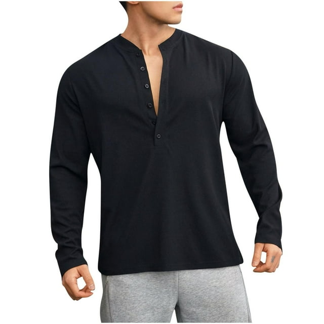 pstuiky camisetas de hombre Camiseta deportiva elástica de manga larga con cuello en V y medio botón para hombre para entrenamiento de running y fitness con rayas de color liso