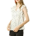 thumbnail image 3 of MODA NOVA Junior's Ruffle Sleeves V Neck Polka Dots Print Blouse Beige S, 3 of 6