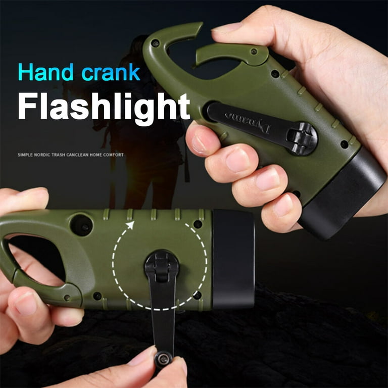 Hand Crank Solar Powered Flashlight, Emergency Rechargeable Led Flashlight,  Survival Flashlight, Quick Snap Carbiner Dynamo Flashlight Torch For Outdo