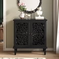 thumbnail image 2 of Vintage Accent Cabinet with Floral Carved Doors, 2 Door Sideboard Storage Cabinet with Adjustable Shelf, Black, 2 of 7