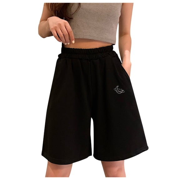 IROINNID Women's Casual Solid Embroidered Shorts Oversize Wide Leg Shorts With Pocket