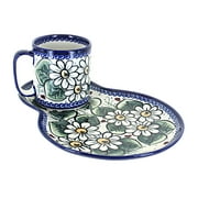 Blue Rose Polish Pottery Ladybug Breakfast Plate with Mug