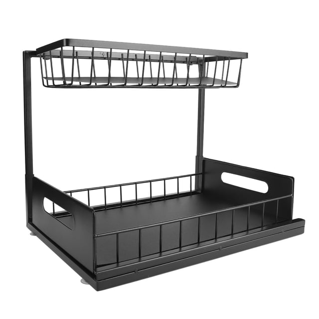 Estante De Almacenamiento Deslizante Debajo Del Fregadero, Organizador Debajo Del Fregadero Con Soporte De Carga Alta En Forma De L, 2 Niveles Para Cocina