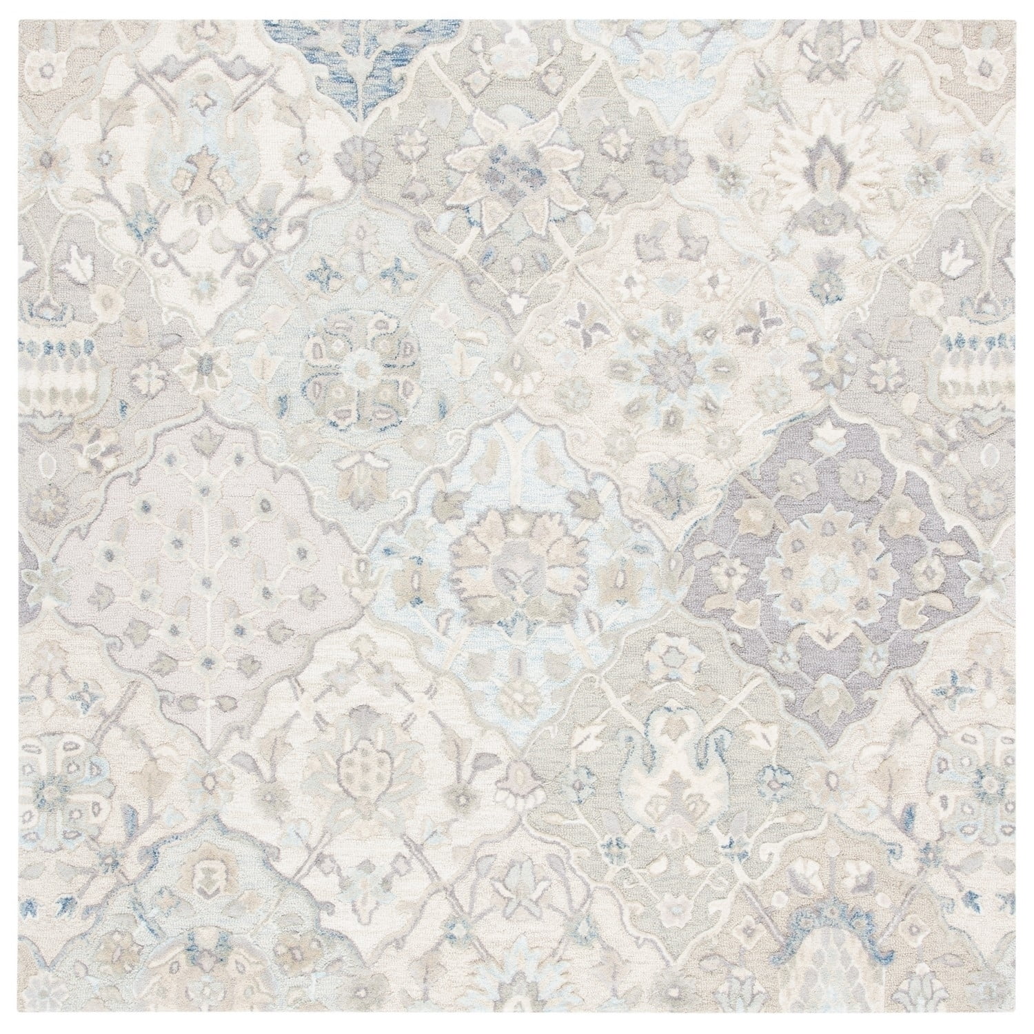 SAFAVIEH Glamour Charmaine Floral Wool Area Rug, Grey/Blue, 6' x 6' Round