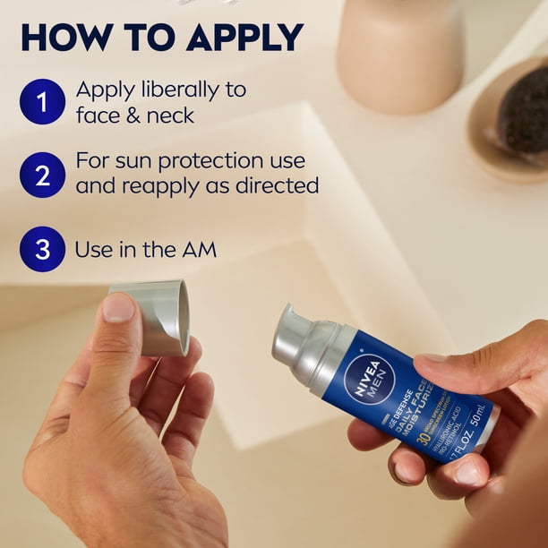 NIVEA MEN Age Defense Daily Face Moisturizer SPF 30, Hyaluronic