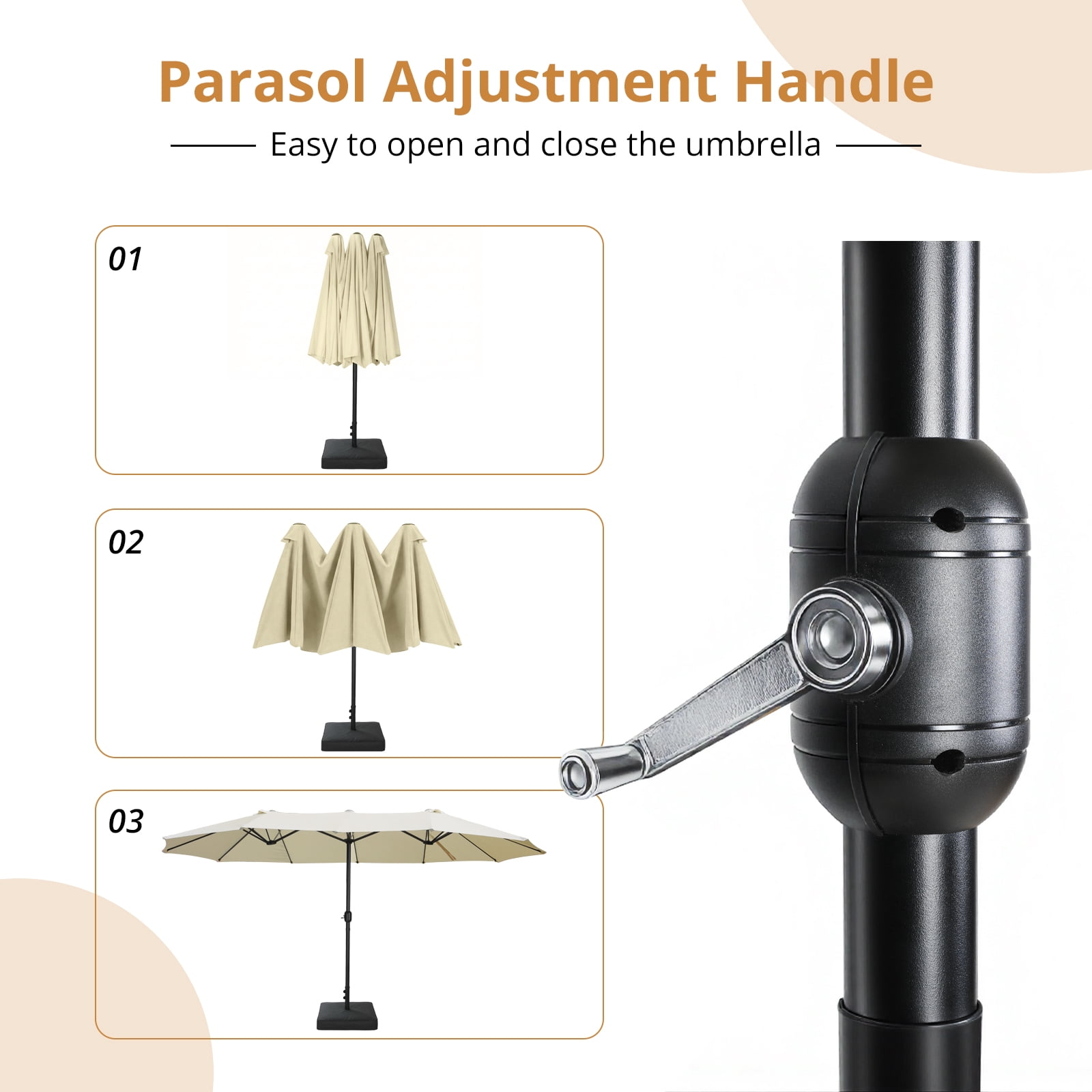 Richya 15 FT Outdoor Patio Umbrella, Large Rectangular Double Sided Market Table Twin Umbrellas with Crank Handle for Deck Pool(Beige)