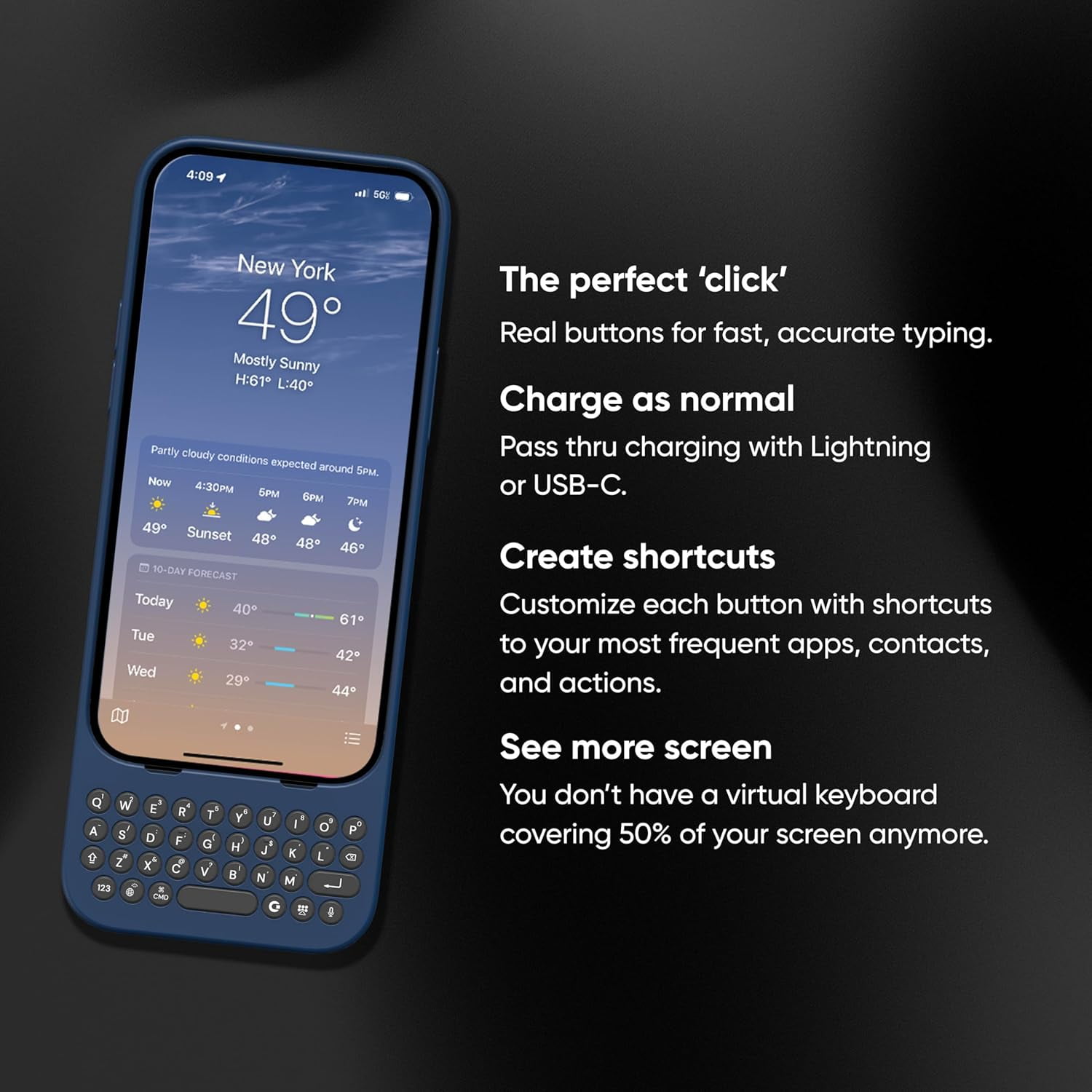 Keyboard for iPhone 15 Plus – Keyboard Case for Premium Typing Experience – Faster, Accurate Typing, Charge as Normal – Miami Beach