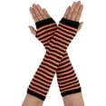 thumbnail image 1 of Gants Sans Doigts à Rayures Noires et Orange pour Femmes, 1 of 6