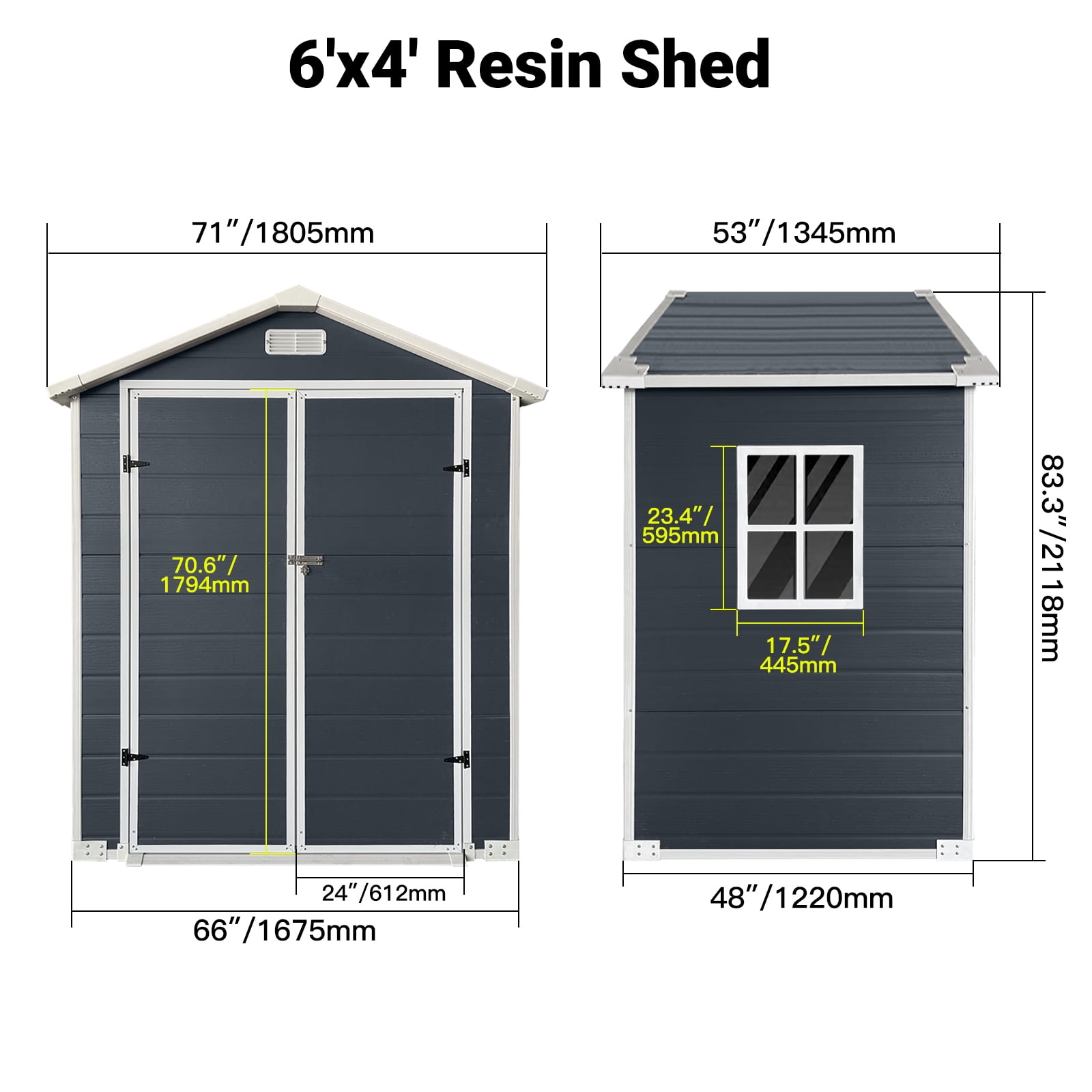 Mintazer 6×4ft Outdoor Storage Shed with Floor, Large Garden Tool Storage Building with 2 Lockable Door & Window, Weatherproof Bike Shed for Backyard Lawn Patio, Cold Gray