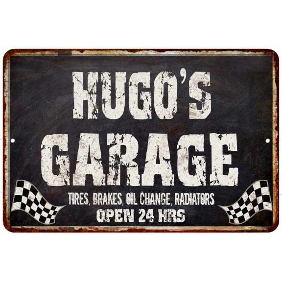 HUGO'S Garage Black Grunge Sign 8x12 Decor Gift 208120005064