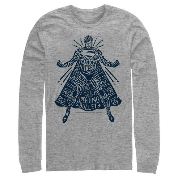 Men's Superman Figure Words Collage Long Sleeve Shirt Athletic Heather Medium