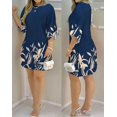 thumbnail image 2 of Vestido informal con estampado de plantas para mujer, estilo europeo y americano, cuello barco, para vacaciones, informal y recto., 2 of 4