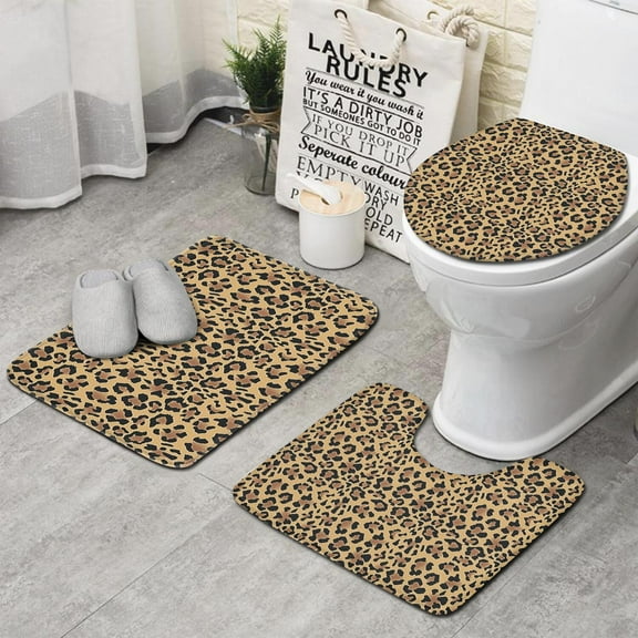 Brown and Black Leopard Print Bathroom Rugs Sets 3 Piece,Toilet Cover Set,Absorbent Non Slip Bathroom Mats Sets with U-Shaped Contour Rug Toilet Rug Set