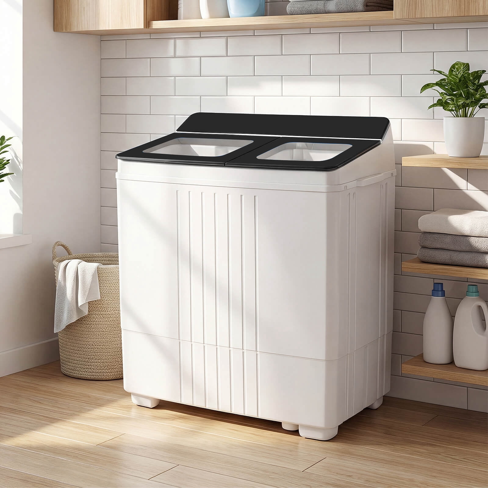 Costway Portable Washing Machine, 20 lbs Compact Laundry Machine with 12 LBS Washer Black & White