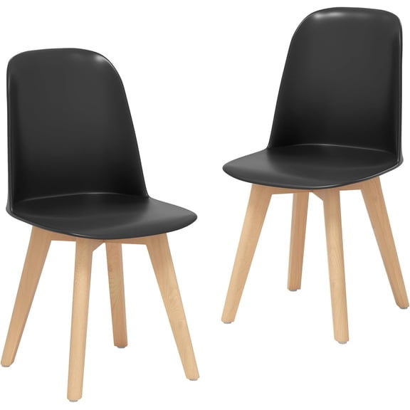 LEHOME Modern Dining Chairs Set of 2, Black Armless Kitchen Chair w/Solid Beech Wood Legs, Tilt Backrest, Wide Seat, Indoor Plastic Side Chairs for Living Dining Room Restaurant