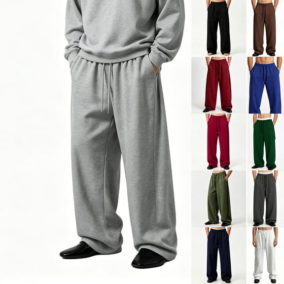 Guluxicc Gym Pants for Men Elastic Waist Drawstring Yoga Trousers with Pockets Wide-Leg Classic Fit Summer Athletic Pants