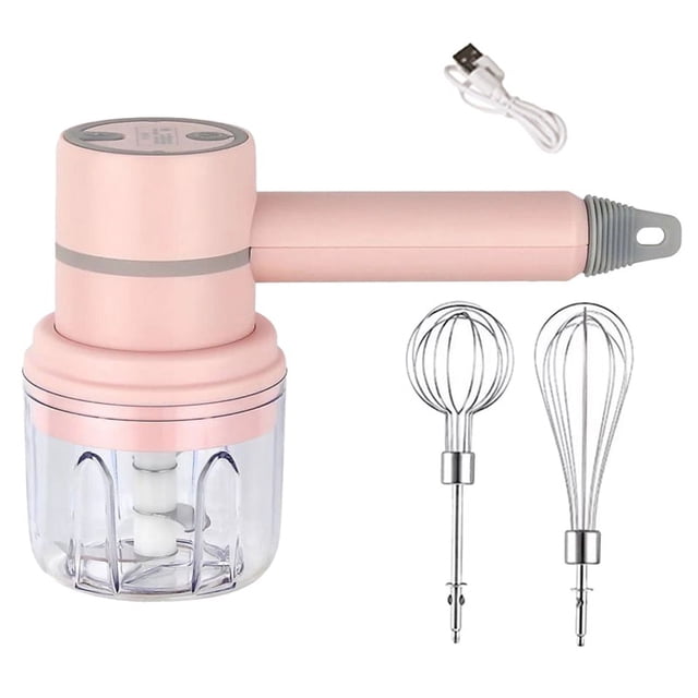 Batidora de alimentos inalámbrica de 3 velocidades, batidora eléctrica de mano para huevos, batidora para hornear ajo, procesador de alimentos multifuncional, color rosa