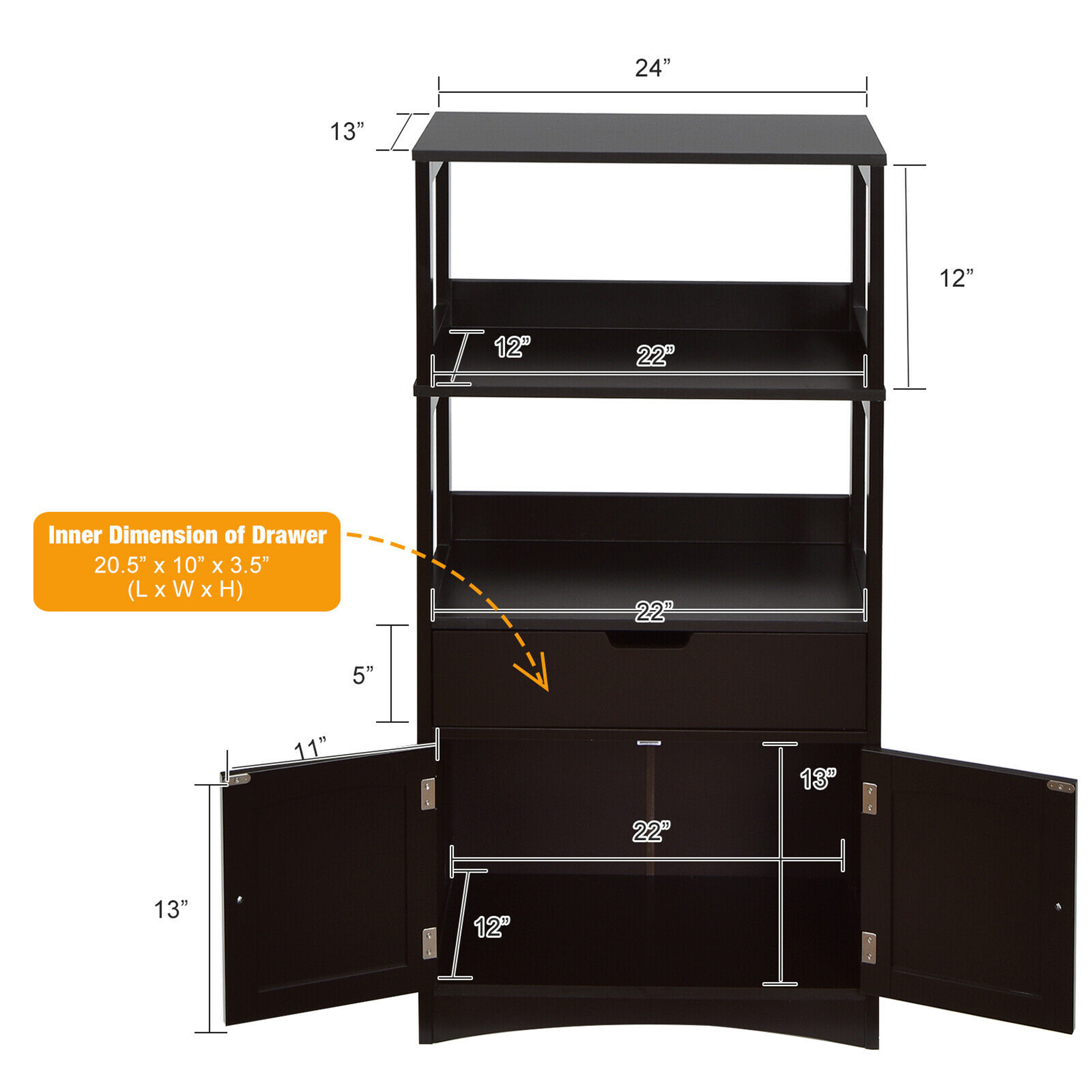 Gymax Bathroom Storage Cabinet Shelf Cupboard Floor Cabinet w/Drawer Espresso