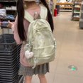 thumbnail image 5 of Plaid Stripe School Backpack, Waterproof Laptop Backpack with Pendant, Nylon Lightweight Bag for Travel Work College, Green, 5 of 7