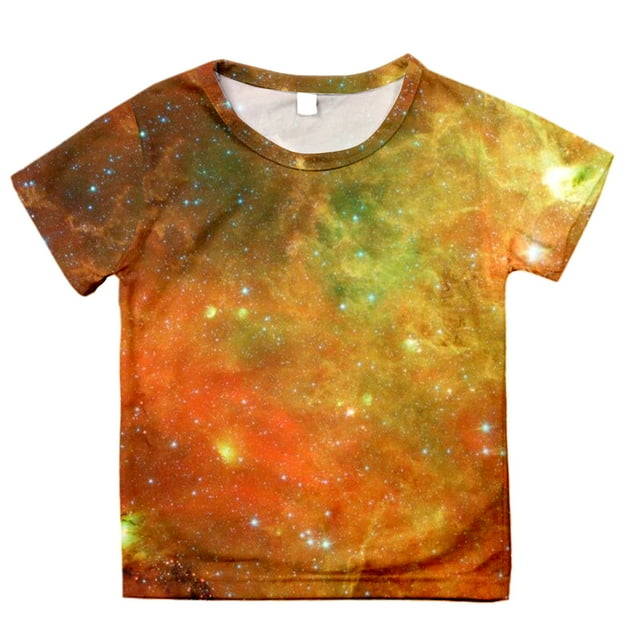 GDREDA Vêtements Fille Galaxy Chemises Décontractées Imprimées Col Rond Manches Courtes T-Shirts Tendance Or, 12-13 Ans