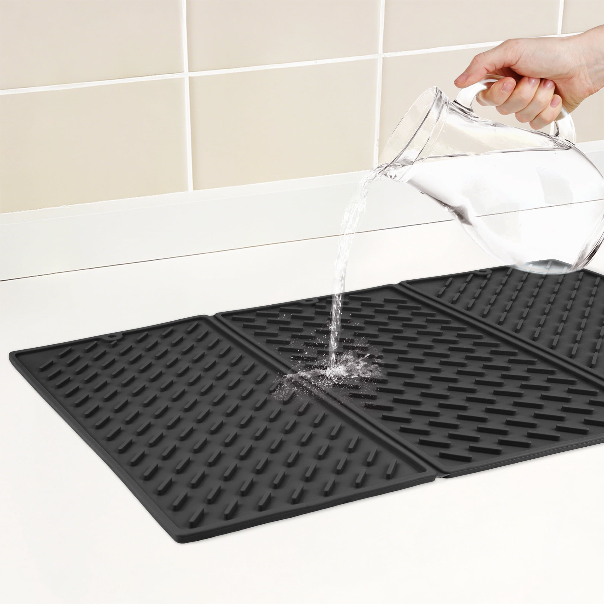 Unique Bargains Heat Resistant Silicone Fits Under Dish Rack Dish Drying Mat Black