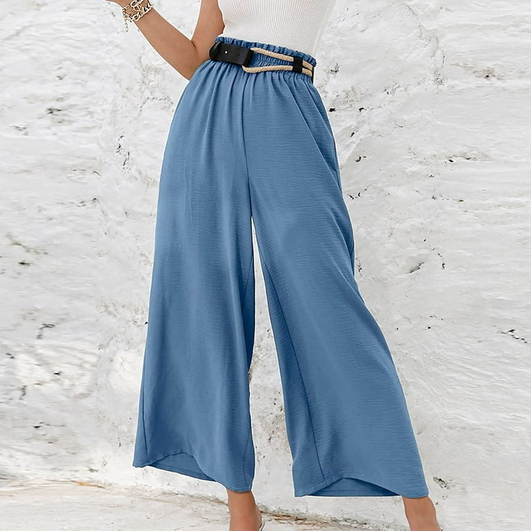 Women Casual Solid Pants Wide Leg High Elastic Waist Palazzo Trousers with  Pocket Womens Pants Suite Casual Work, Blue, Small : : Clothing,  Shoes & Accessories