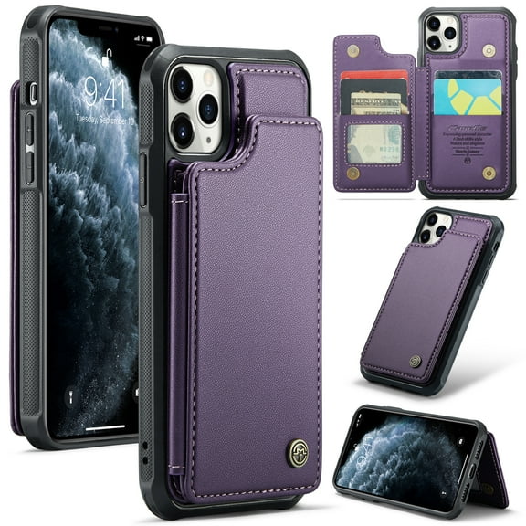 Feishell for iPhone 17 Pro Max Case with Card Holder, Wallet Case for Women Men with RFID Blocking, Durable PU Leather Kickstand Magnetic Clasp Shockproof Phone Case,Purple