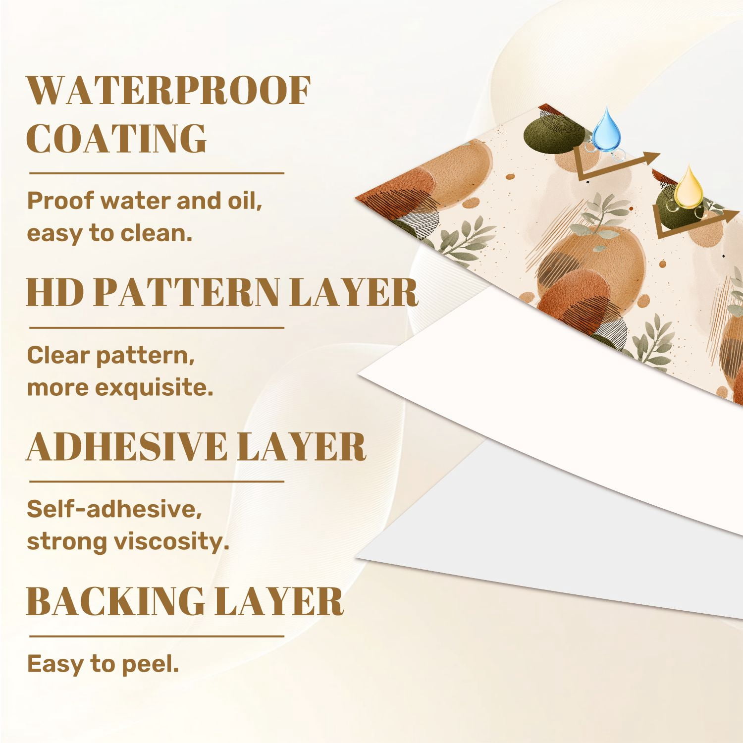 Peel and Stick Wallpaper Abstract boho Earthy Tones Botanical Elements Wall Mural 17.7in x 9.8ft Self Adhesive Removable Wall Paper Renter Friendly Wallpaper for Bedroom Kitchen Bathroom