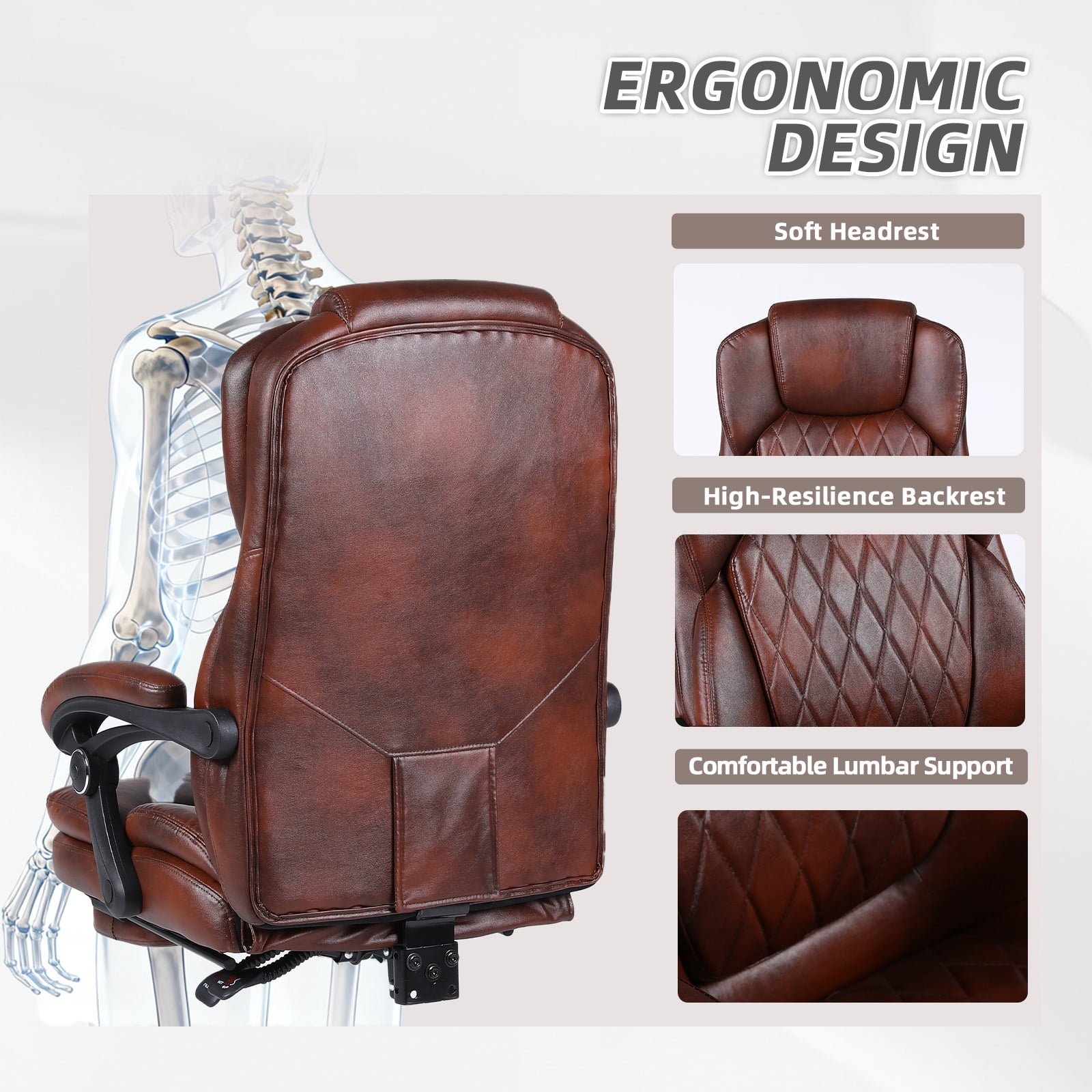 Big and Tall Office Chair, Executive Office Chair with Foot Rest, Home Desk Chair,Swivel Computer PU Leather Chair with Lumbar Support
