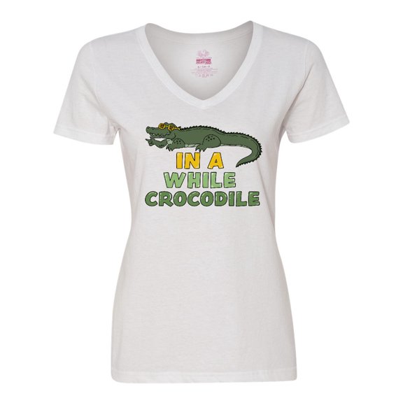 Inktastic In a While Crocodile with Cool Green Crock in Sunglasses Women's V-Neck T-Shirt