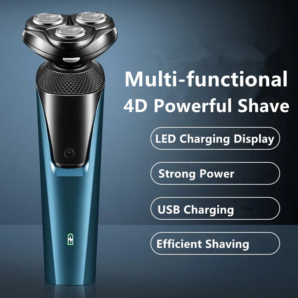 3 in 1 Men's Professional Multi-function Cheek Beard Trimmer Men Nose Hair Cutting Barber Shaver Machine USB Rechargeable, Blue